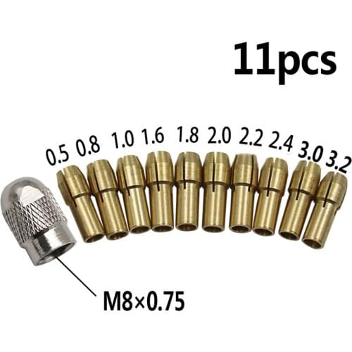 Hot 11PCS/Set Brass Drill Chucks Collet Bits 0.5-3.2mm 4.8mm Shank Screw Nut Replacement for Dremel Rotary Tool