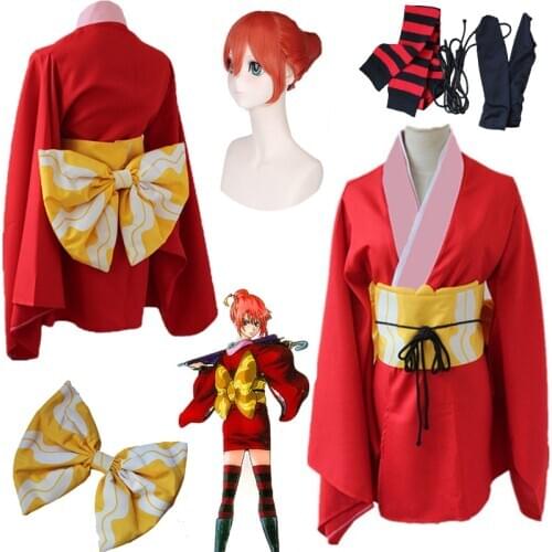 HOT! Tokyo Anime Gintama Kagura Cosplay Costume silver soul Kagura red dress Japan traditional kimono Halloween Cosplay Dress