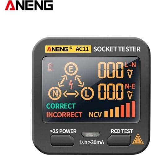 ANENG AC11 LED Screen Muti-function Socket Tester Phase Meter Phase Polarity Detector 0.1V~250V AC Voltage Measurement Zero/Fire