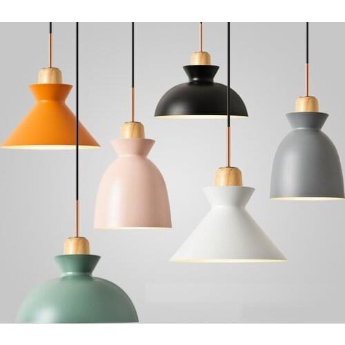 Fashion Colorful Wood Pendant Lights Lamparas Modern design Aluminium shade Luminaire Dining Room Light Macaron Pendant Lamp