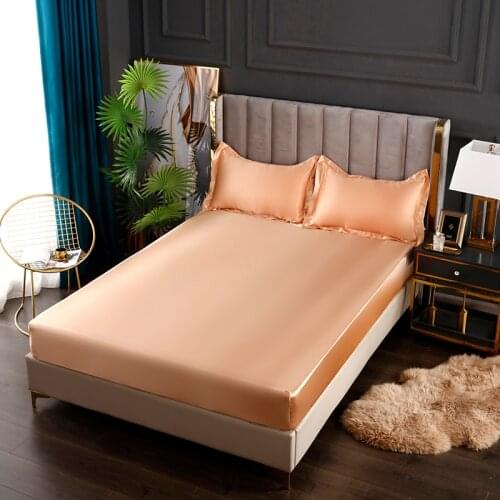 Fitted Sheet Satin Silk Bedsheet High-End Solid Color Mattress Cover Elastic Band Bed Sheet 160x200