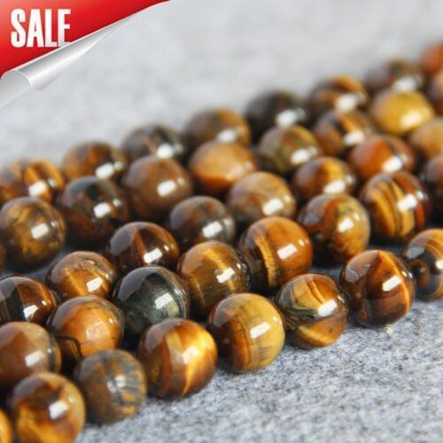 New For Necklace&Bracelet 12mm Tiger Eyes Stone Beads Yellow Tigereye Loose DIY Beads Accessory Parts 15inch Girl Jewelry Making