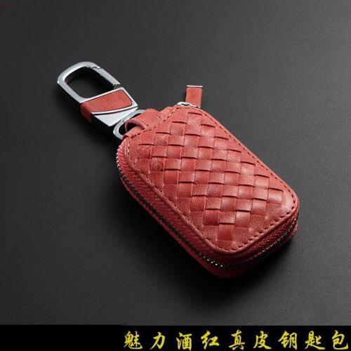 NEW Fashion Genuine Cow Leather Sennit Styling Car Auto Home Using Key Chain Keyrings Ring Case Holder Cover Bag Car Gift Red