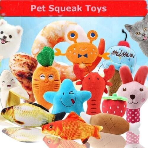 Dog Fleece Squeak Toys Stuffed Squeaking Pet Toy Cute Bear Duck Crab Plush Puzzle for Dogs Cat Chew Squeaker Toy for Pet