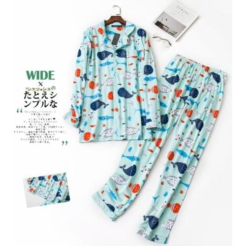 Fresh Fish pure cotton Couple pajamas sets women men sleepwear Japanese cute Spring pyjamas women men homewear