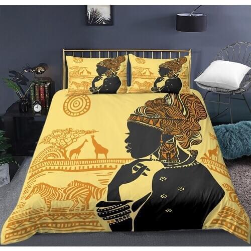 Duvet Cover African Bedding Set King People Woman Duvet Cover Set Home Textiles Yellow Background Bedclothes 2/3Pcs Set