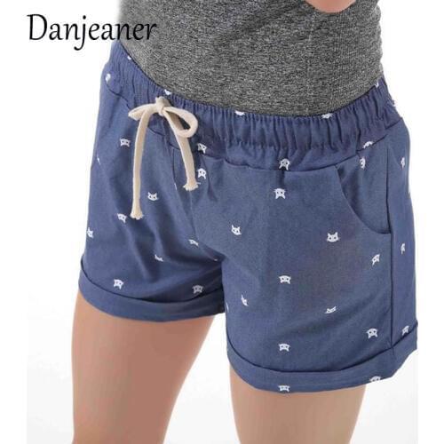 Danjeaner Short Feminino Cat Head Printed High Waist Shorts Women Summer Elastic Waits Short Pants Female Sport Hot Pants