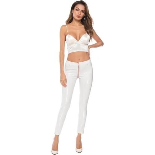 Sexy Hot Pants Cat Woman Costume Women Faux Leather Double Zippered MatteLeggings Skinny Bondage Pants Sexy Leather