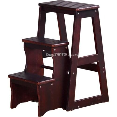 Solid Wood Three-layer Step Stool Household Multi-functional Step Climbing Ladder Folding Stair Chair Indoor Mobile Storage Ladd