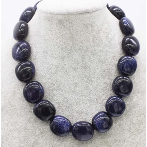 Wow! blue jade stone baroque 18-22mm necklace 17inch nature beads wholesale FPPJ big size necklace for woman gift