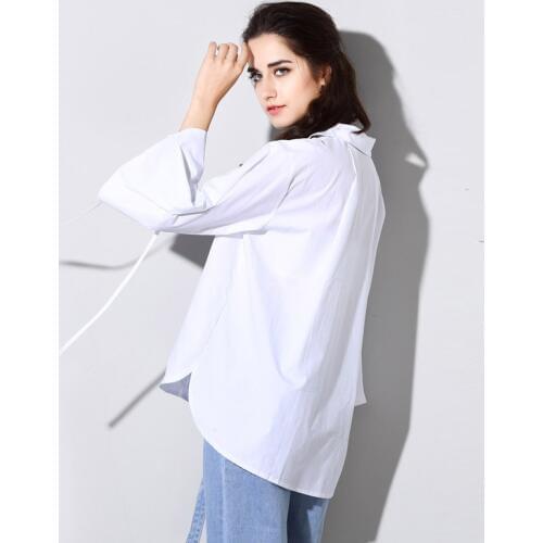 Fashion Oversized White Blouse V Neck Tops Women Retro Bow Sleeve Pullover Tops Female Brand Designer Vintage Loose Shirt