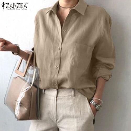 ZANZEA Women Casual Loose OL Shirts Spring Autumn Long Sleeve Business Blouse Collared Female Button Tunic Blusas