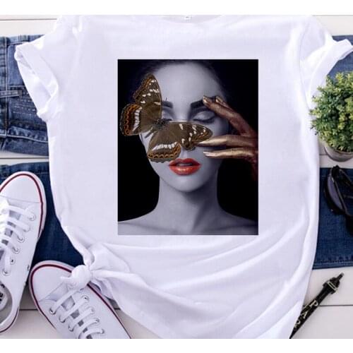 Nordic Retro Art Butterfly beauty printed Womens T-shirts Streetwear Tshirt O-neck T Shirt Clothing Harajuku Short Sleeve Tee