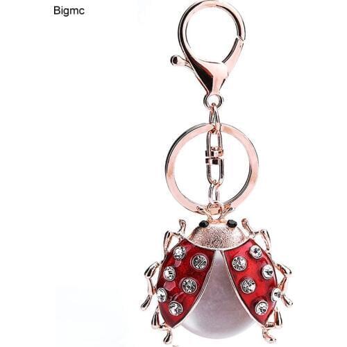 New ladybug key chain Women fashion crystal ladybug pendant Cats eye Stone keychain key ring party gift jewelry K1002