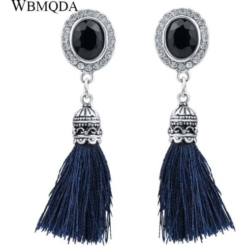 Fashion 2018 Long Tassel Earrings For Women Vintage Ethnic Crystal Silver Color Summer Fringe Earrings Bohemian Jewelry