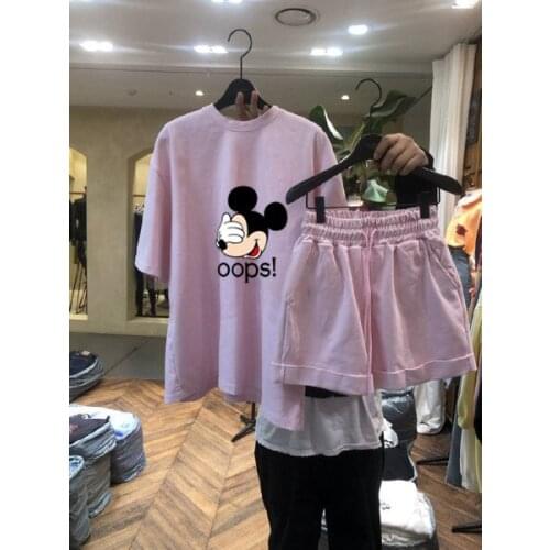 2021 Summer Mickey Mouse Clothing Set Sports Suit Fashion Printed T-shirt + Shorts Two Piece Set For Women Clothes Hoodies Suit