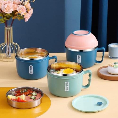 1 Set Lunch Box Heat-Resistant Large Capacity Sealed Instant Noodle Bowl Stainless Steel Lunch Box With Lid Insulated Bowl