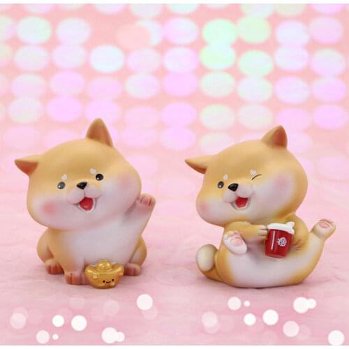 1Pcs Resin Lucky Shiba Inu Dog Miniature Figurines Fairy Garden Ornaments Gifts Car Interior Cake Home Decoration Accessories