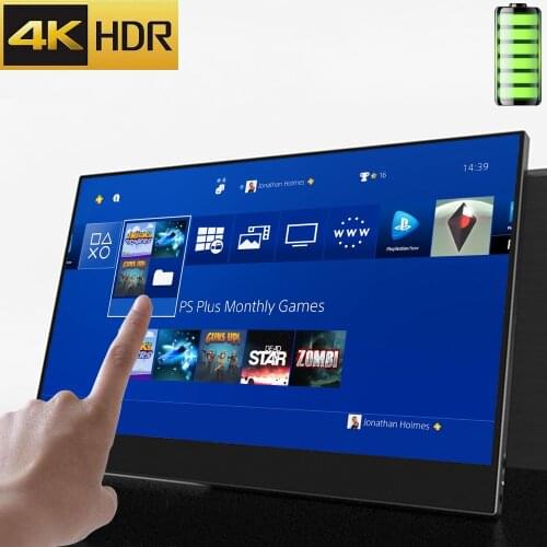 With Battery 15.6" 4K HDR10 Freesync Portable Game Touch Monitor For PS4 Pro Switch XBOX Touch Screen For PC Laptop Phone