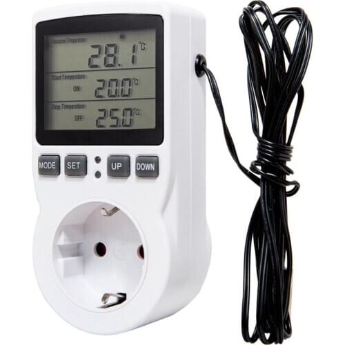 220V EU digital Timer Swith with Temperature Controller Multi-Function Pragramming Socket Plug Outlet Timing 16A 3680W