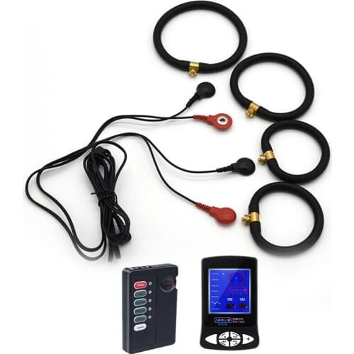 4pcs Cock Rings Electric Shock Conductive Silicone Penis Ring Scrotum Bondage Electro Stim Therepy Massager Sex Toys for Men