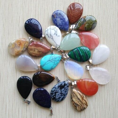 50pcs Wholesale Natural Stone Pendant Water Drop Shape Pendants Agates/ RoseQuartz/Tiger Eye Charms for Necklaces Jewelry Making