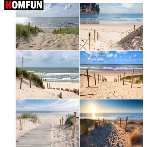 HOMFUN Diamond Painting Full Square/Round Diamond "Beach path sea" Pattern Embroidery Cross Stitch 5D Rhinestone Painting