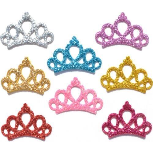 80Pcs Mixed Glitter Fabric Patches Glitter Crown Applique for Craft/Clothes DIY Scrapbooking Accessories K49