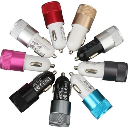 Mini Dual USB Car Charger Aluminium Alloy 2 Port Charge Adapter Durable for iPhone iPad Samsung Xiaomi Android Phone 5V/2.1A 1A