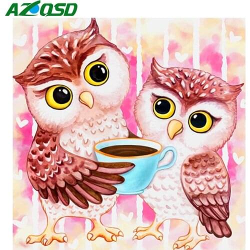 AZQSD Diamond Painting Owl Cross Stitch Full Square Diamond Embroidery Cartoon Animal Mosaic Rhinestones Handicraft Home Decor