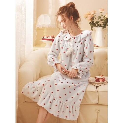 Free Shipping 2020 New Princess Pink and Blue Winter Long Nightshirt Nightgown Womens Flannel Girl Sleepwear Ladies pijamas