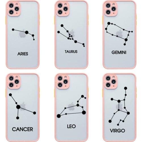 Twelve Constellations Phone Case For iphone 12 11 Pro Max Mini XS 8 7 Plus X SE 2020 XR Light pink Matte Transparent Cover