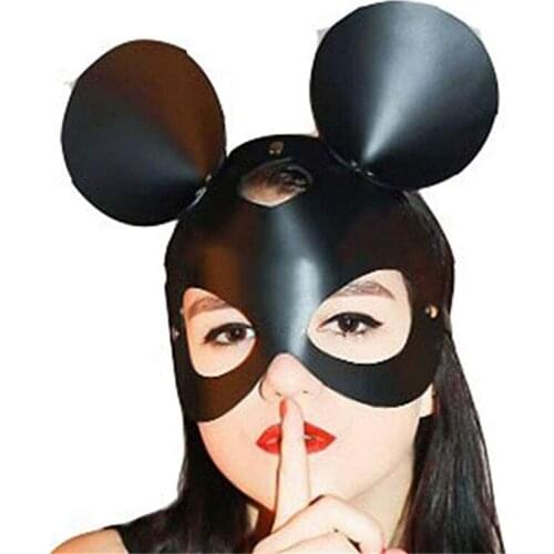 Mice hood mask leather mouse mask black hood Masks Costumes Accessory Sexy Fetish Hood for party