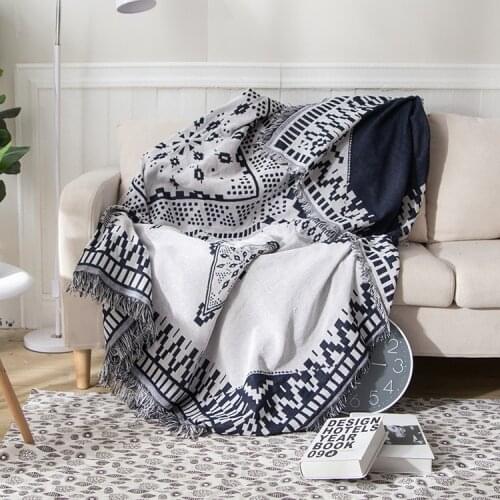 Black And White Plaid for Bed Nap Sofa Blanket Knitted Cotton Dual-Use Travel Decorative Thread Blanket