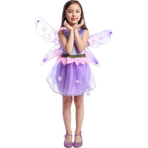 Girls Purple Butterfly Costume Cosplay Flower Fairy Dress Up Halloween Holiday Party Costume For Kids Children 3-14 T C45K102