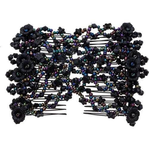 Xiwstar Vintage Beaded Flower Hair Combs Easy Stretchy Double Clips Hair Comb Hair Accessories for Women Girls