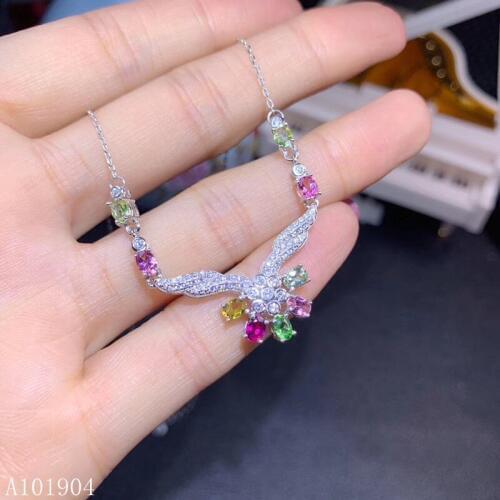 KJJEAXCMY boutique jewelry 925 sterling silver inlaid natural tourmaline womens luxury necklace pendant support test