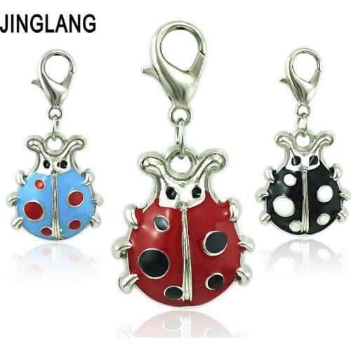 JINGLANG 12 Pieces/Lot Classic Lobster Clasp Charms Enamels Metal Beetles Animals Charms DIY Jewelry Making Accessories