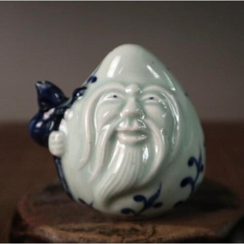 China Blue and white ceramic longevity Buddha small crafts statue