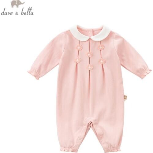 DBH15447 dave bella spring new born baby girls fashion floral button jumpsuits infant toddler clothes children romper 1 piece