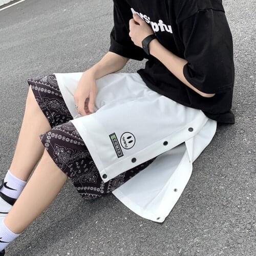 2021 Summer Hong Kong Style Fake Two-piece Fashion Design Single-breasted Straight Loose Casual Sports Shorts Trendy Streetwear