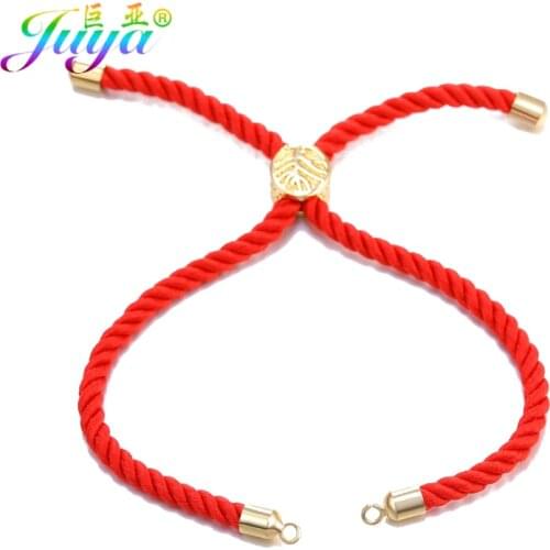 Juya DIY Bracelets Making Gold/Rose Gold Adjustable Chains Supplies For Handmade Red/Black Macrame Thread Metal Chains