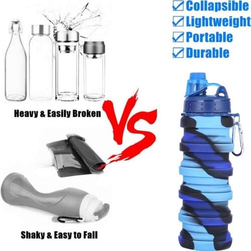 500ml Collapsible Water Bottle Reuseable BPA Free Silicone Water Bottle Collapsible Harmless and safe materials Leak-proof