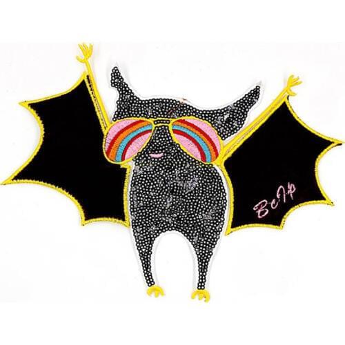 Cartoon bat Patches for clothing T shirt women Sequined Sequins T-shirt Women Fashion Tops Shirt Girl Biker Patch for Clothes