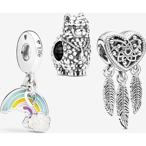2020 New Style 925 Sterling Silver Symbols of Love Charm Set Fit pandora bracelet Dream catcher Fluffy Llama Charm DIY jewelry