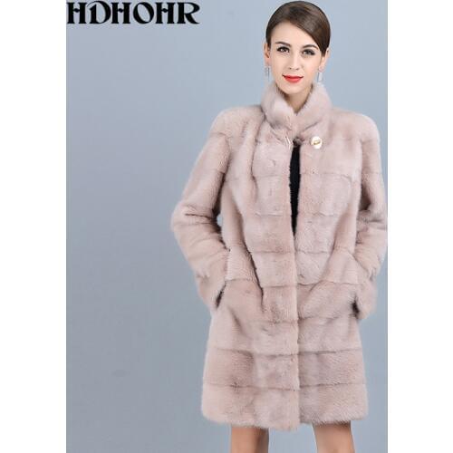 HDHOHR 2020 New Natural Mink Fur Coats Of Women Good Quality Pink Genuine Fur Parkas Thick Warm Winter Real Mink Jackets Female