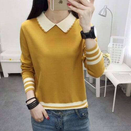 Autumn Winter Style Women Knitted Pullover Tops Lady Casual Turn-down Collar Knitted Pullover Sweater ZZ0954