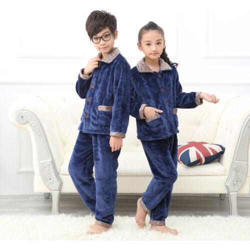 Autumn/Winter Children Fleece Pajamas Warm Flannel Sleepwear Boys Loungewear Coral Fleece Kids pijamas Homewear Winter Pyjama