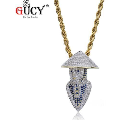 GUCY Blue Mortal Kombat Character Pendant Necklace Iced Out Cubic Zircon Mens Hip Hop Jewelry With 4MM Tennis Chain
