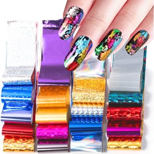20 Pcs Holo Holographic Nail Foils for Manicure Transfer Sticker Decals DIY Glue Slider Nail Art Laser Starry Sky Paper Sets